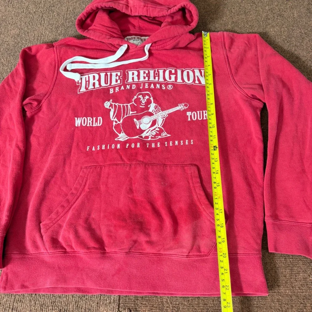 True‎ Religion Mens World Tour Buddha Hoodie Red Graphic Sweatshirt Small B+